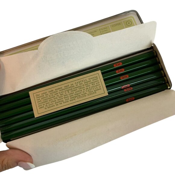 AW Faber Castell 9000 Drafting Pencils 3H Set Of 12 Vintage Germany Tin Box - Picture 2 of 3